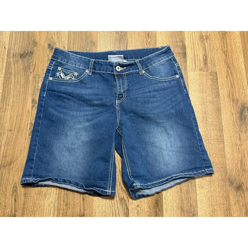 cg cg Shorts Women's Size 10 Blue Denim Mid Rise Embroidered Pockets Dark Wash